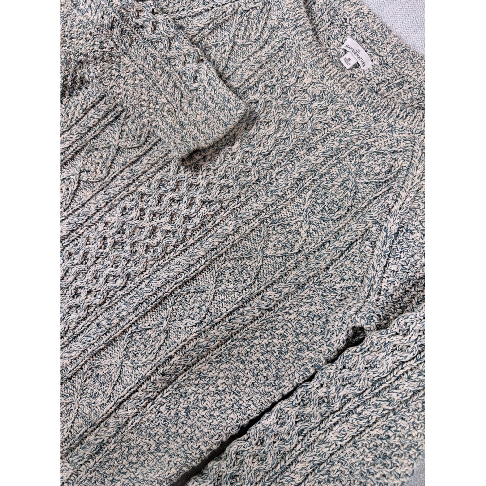 L.L.Bean Signature Women M Cotton Fisherman Tunic Sweater Cream Green Marled